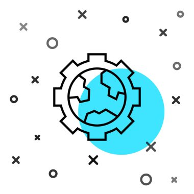 Black line Globe of the Earth and gear or cog icon isolated on white background. Setting parameters. Global Options. Random dynamic shapes. Vector