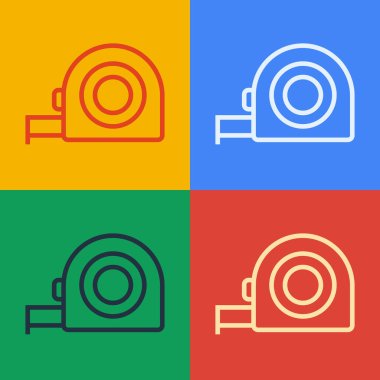 Pop sanat çizgisi rulet yapım ikonu renk arkaplanında izole edildi. Mezura ölçüm sembolü. Vektör