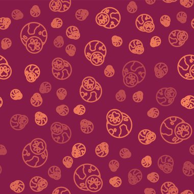 Brown line World pet icon isolated seamless pattern on red background.  Vector