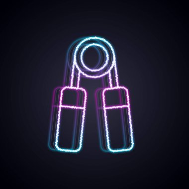 Parlayan neon hattı spor genişletici simgesi siyah arkaplanda izole edildi. Spor malzemeleri. Vektör