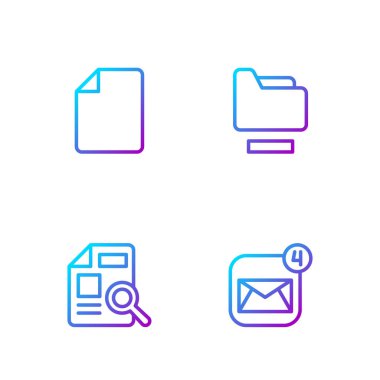 Set line Envelope, Document with graph chart, File document and folder. Gradient color icons. Vector