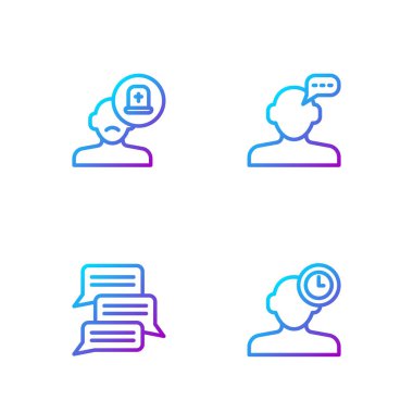 Set line Insomnia, Online psychological counseling, Male doctor and . Gradient color icons. Vector