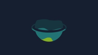 Yellow Planet Saturn with planetary ring system icon isolated on blue background. 4K Video motion graphic animation.