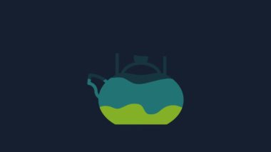 Yellow Kettle with handle icon isolated on blue background. Teapot icon. 4K Video motion graphic animation.