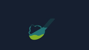 Yellow Spoon with sugar icon isolated on blue background. Teaspoon for tea or coffee. 4K Video motion graphic animation.