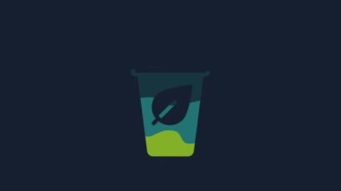 Yellow Cup of tea with leaf icon isolated on blue background. Sweet natural food. 4K Video motion graphic animation.
