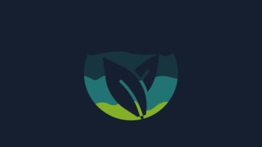 Yellow Tea leaf icon isolated on blue background. Tea leaves. 4K Video motion graphic animation.
