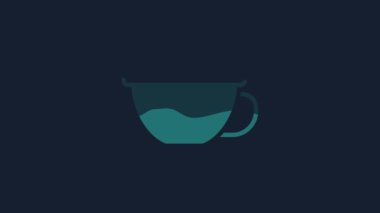 Yellow Cup of tea icon isolated on blue background. 4K Video motion graphic animation.