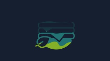 Yellow Vegan food diet icon isolated on blue background. Organic, bio, eco symbol. Vegan, no meat, lactose free, healthy, fresh and nonviolent food. 4K Video motion graphic animation.