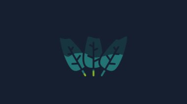 Yellow Leaf icon isolated on blue background. Leaves sign. Fresh natural product symbol. 4K Video motion graphic animation.