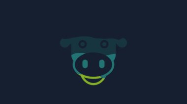 Yellow Cow head icon isolated on blue background. 4K Video motion graphic animation.