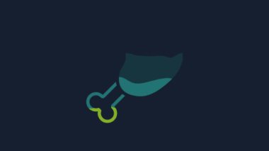 Yellow Chicken leg icon isolated on blue background. Chicken drumstick. 4K Video motion graphic animation.