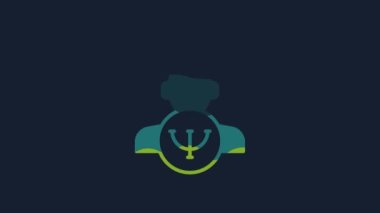 Yellow Psychology icon isolated on blue background. Psi symbol. Mental health concept, psychoanalysis analysis and psychotherapy. 4K Video motion graphic animation.