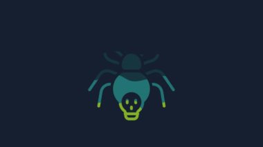 Yellow Poisonous spider icon isolated on blue background. Happy Halloween party. 4K Video motion graphic animation.