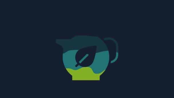 Yellow Teapot Leaf Icon Isolated Blue Background Video Motion Graphic — Vídeo de stock