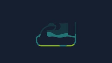 Yellow Wastewater icon isolated on blue background. Sewer pipe. From the pipe flowing liquid into the river. 4K Video motion graphic animation.