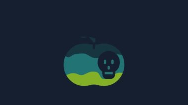Yellow Poison apple icon isolated on blue background. Poisoned witch apple. 4K Video motion graphic animation.
