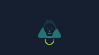 Yellow Bottle with potion icon isolated on blue background. Flask with magic potion. Happy Halloween party. 4K Video motion graphic animation.