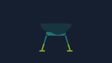Yellow Barbecue grill icon isolated on blue background. BBQ grill party. 4K Video motion graphic animation.