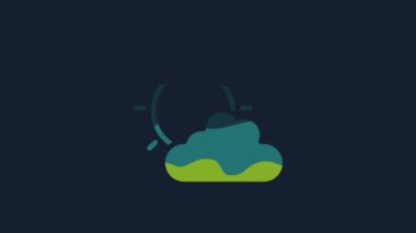 Yellow Sun and cloud weather icon isolated on blue background. 4K Video motion graphic animation.