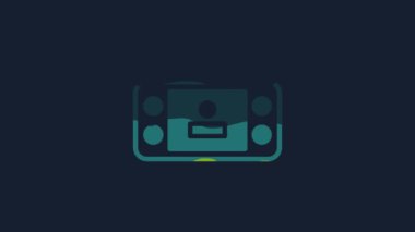 Yellow Portable video game console icon isolated on blue background. Handheld console gaming. 4K Video motion graphic animation.
