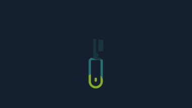 Yellow Knife icon isolated on blue background. Cutlery symbol. 4K Video motion graphic animation.