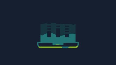 Yellow Sound or audio recorder or editor software on laptop icon isolated on blue background. 4K Video motion graphic animation.