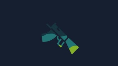Yellow Submachine gun icon isolated on blue background. Kalashnikov or AK47. 4K Video motion graphic animation.