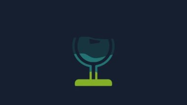 Yellow Wine glass icon isolated on blue background. Wineglass sign. 4K Video motion graphic animation.