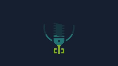 Yellow Microphone icon isolated on blue background. On air radio mic microphone. Speaker sign. 4K Video motion graphic animation.