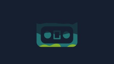 Yellow Retro audio cassette tape icon isolated on blue background. 4K Video motion graphic animation.