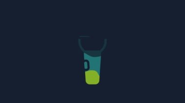 Yellow Microphone icon isolated on blue background. On air radio mic microphone. Speaker sign. 4K Video motion graphic animation.