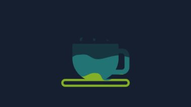 Yellow Cup of tea icon isolated on blue background. 4K Video motion graphic animation.