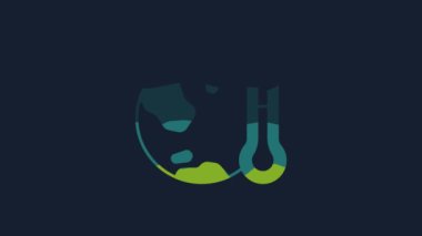 Yellow Planet earth melting to global warming icon isolated on blue background. Ecological problems and solutions - thermometer. 4K Video motion graphic animation.