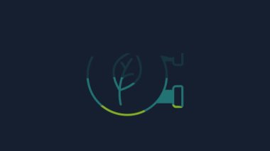 Yellow Eco shop icon isolated on blue background. Organic shop or eco products sign. 4K Video motion graphic animation.