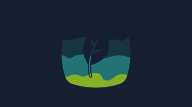 Yellow Leaf Eco symbol icon isolated on blue background. Banner, label, tag, logo, sticker for eco green. 4K Video motion graphic animation.