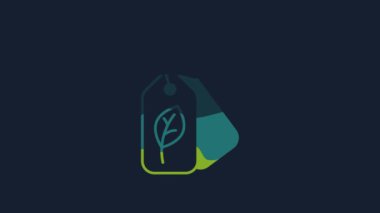 Yellow Tag with leaf symbol icon isolated on blue background. Banner, label, tag, logo, sticker for eco green. 4K Video motion graphic animation.