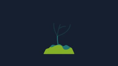 Yellow Sprout icon isolated on blue background. Seed and seedling. Leaves sign. Leaf nature. 4K Video motion graphic animation.