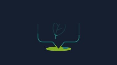 Yellow Location with leaf icon isolated on blue background. Eco energy concept. Alternative energy concept. 4K Video motion graphic animation.