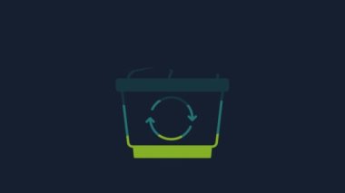 Yellow Recycle bin with recycle symbol icon isolated on blue background. Trash can icon. Garbage bin sign. Recycle basket sign. 4K Video motion graphic animation.