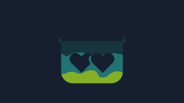 Yellow Calendar with heart icon isolated on blue background. Valentines day. Love symbol. February 14. 4K Video motion graphic animation.