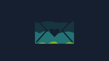Yellow Envelope with Valentine heart icon isolated on blue background. Message love. Letter love and romance. Happy Valentines day. 4K Video motion graphic animation.