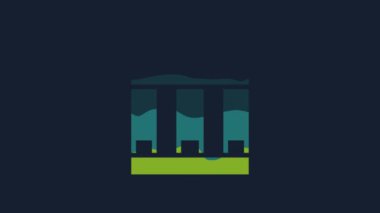 Yellow Museum building icon isolated on blue background. 4K Video motion graphic animation.