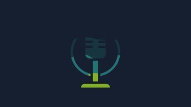Yellow Microphone icon isolated on blue background. On air radio mic microphone. Speaker sign. 4K Video motion graphic animation.