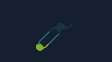 Yellow Silver spoon icon isolated on blue background. Cooking utensil. Cutlery sign. 4K Video motion graphic animation.