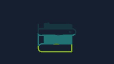 Yellow Book icon isolated on blue background. 4K Video motion graphic animation.