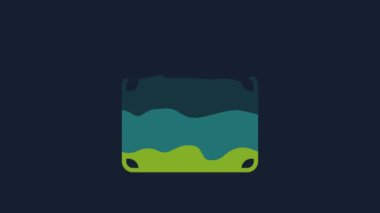 Yellow Suitcase for travel icon isolated on blue background. Traveling baggage sign. Travel luggage icon. 4K Video motion graphic animation.