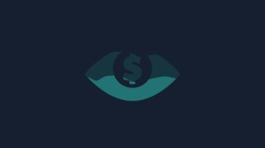 Yellow Eye with dollar icon isolated on blue background. 4K Video motion graphic animation.