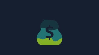 Yellow Old money bag icon isolated on blue background. Cash Banking currency sign. 4K Video motion graphic animation.