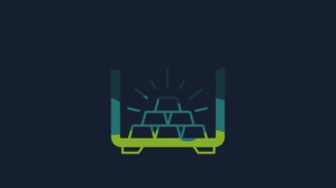 Yellow Safe with gold bars icon isolated on blue background. Precious metals on deposit in bank. Metallic treasury. Reliable data protection. 4K Video motion graphic animation.